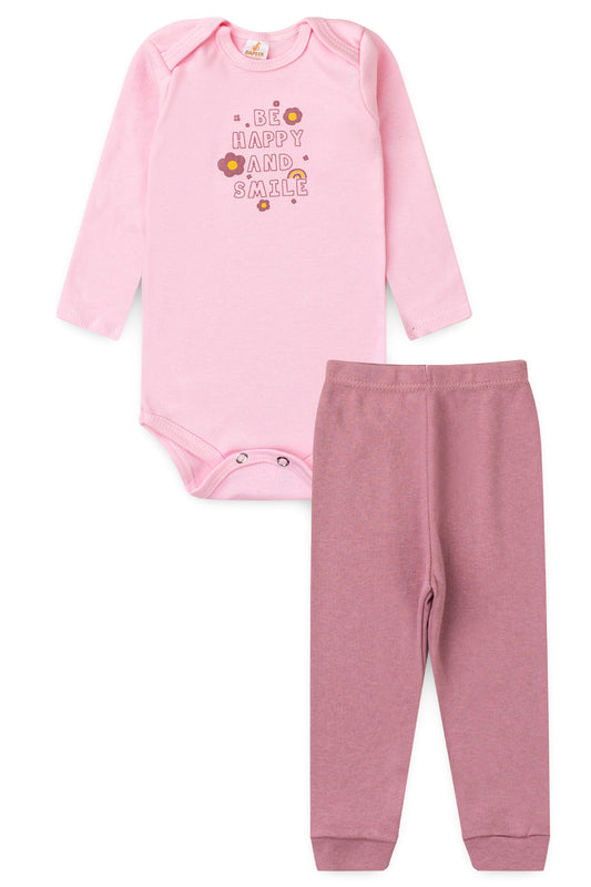 Conjunto Body para Bebê Menina Sorriso Feliz Rosa