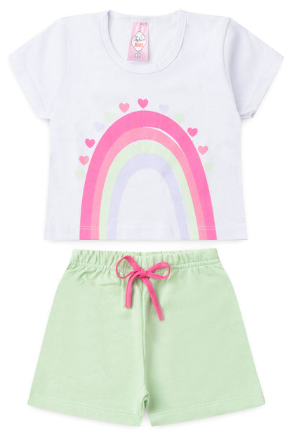 Conjunto de Verão para Menina Arco-Íris Encantado Branca