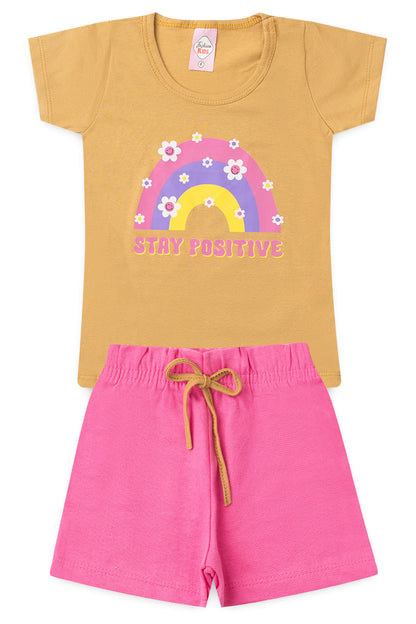 Conjunto de Verão para Menina Arco-Íris Positivo Caqui