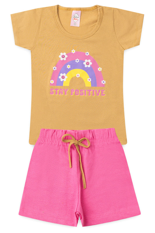 Conjunto de Verão para Menina Arco-Íris Positivo Caqui