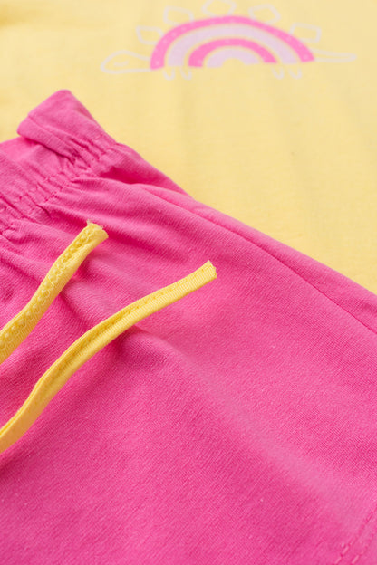 Conjunto de Verão para Menina Arco-Íris da Tartaruguinha Amarelo