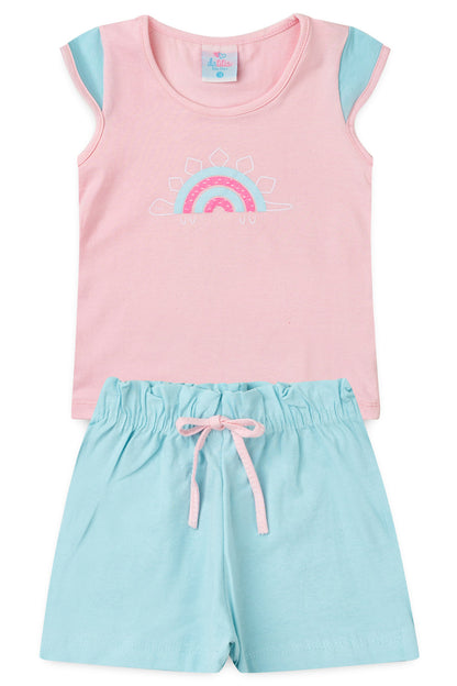 Conjunto de Verão para Menina Arco-Íris da Tartaruguinha Rosa