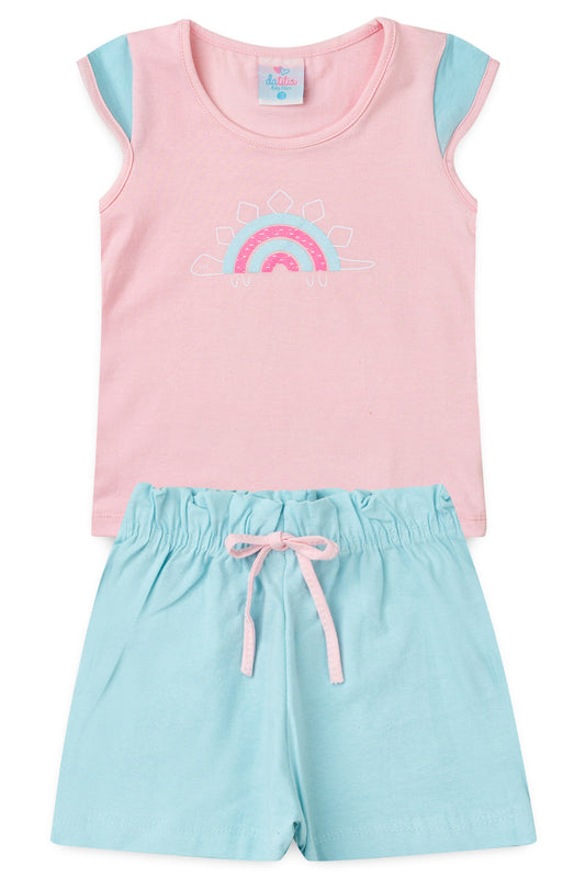 Conjunto de Verão para Menina Arco-Íris da Tartaruguinha Rosa