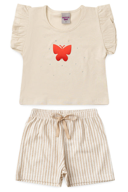 Conjunto de Verão para Menina Borboleta Encanto Bege