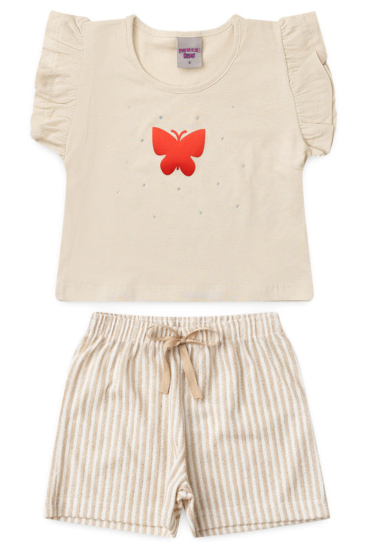 Conjunto de Verão para Menina Borboleta Encanto Bege