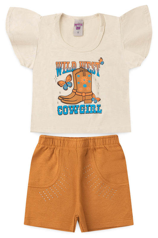 Conjunto de Verão para Menina Cowgirl Bege