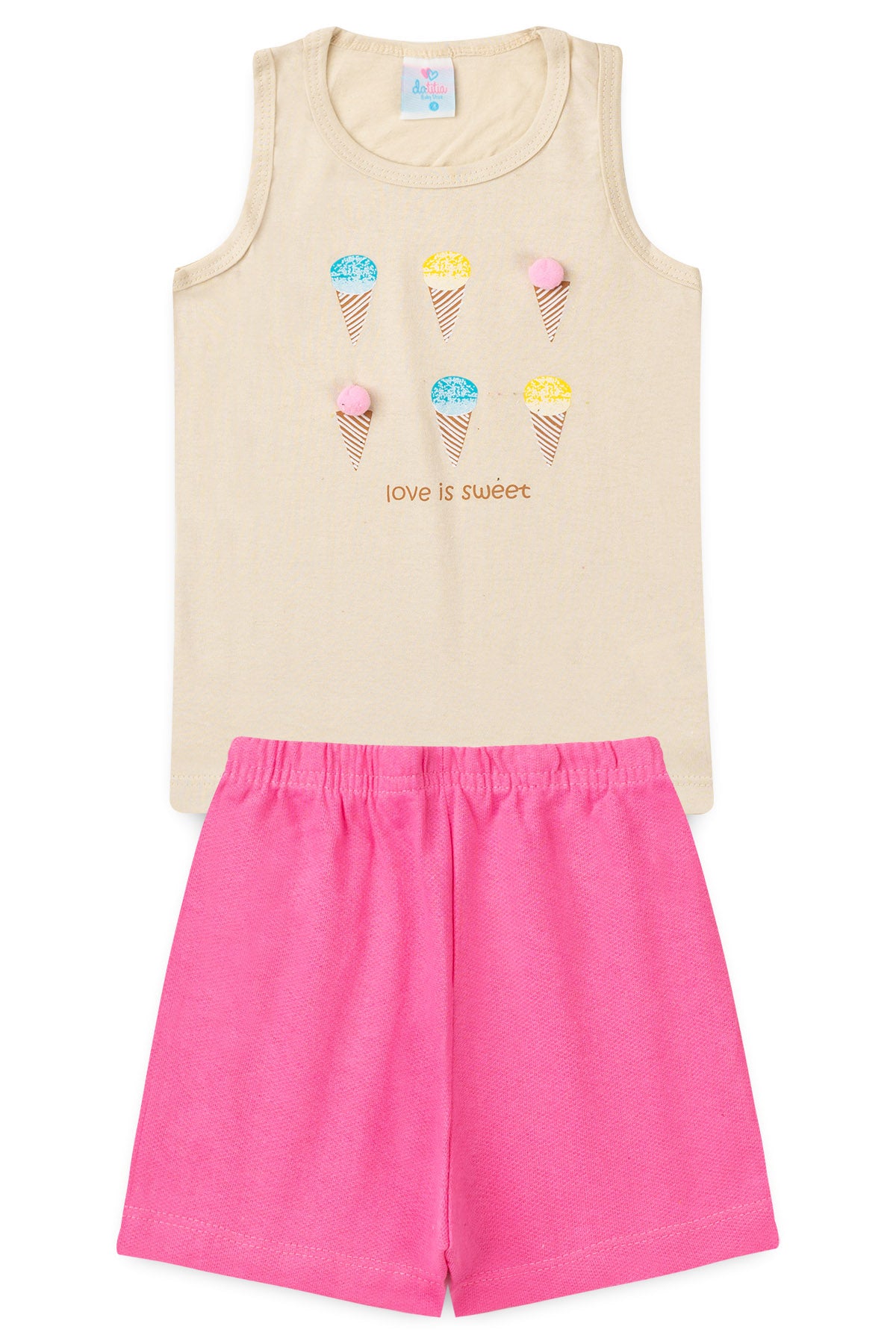 Conjunto de Verão para Menina Doce Amor Bege