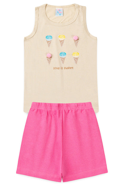 Conjunto de Verão para Menina Doce Amor Bege