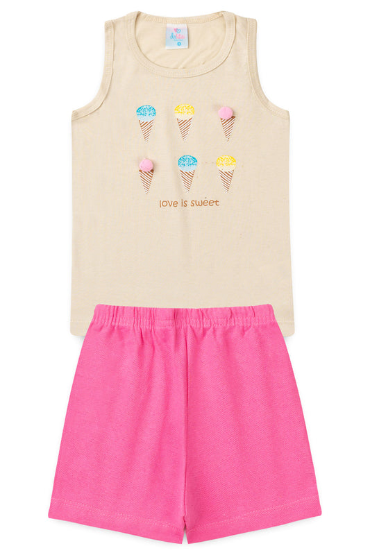 Conjunto de Verão para Menina Doce Amor Bege