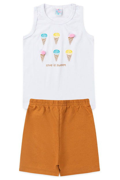 Conjunto de Verão para Menina Doce Amor Branco