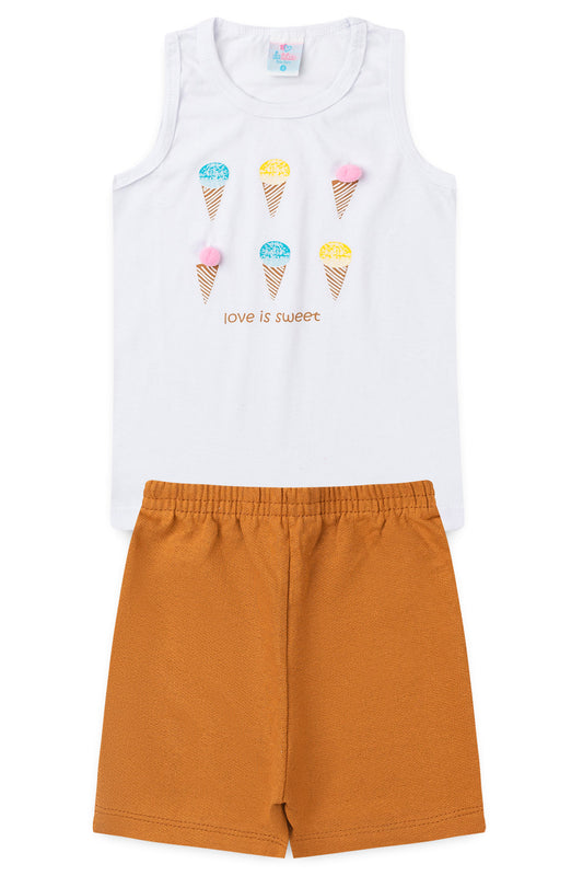 Conjunto de Verão para Menina Doce Amor Branco
