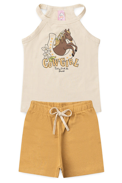 Conjunto de Verão para Menina Estilo Country Bege