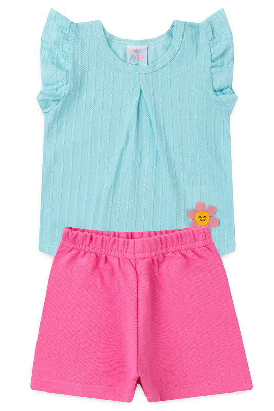 Conjunto de Verão para Menina Flor do Campo Azul Claro