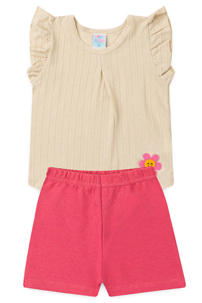 Conjunto de Verão para Menina Flor do Campo Bege