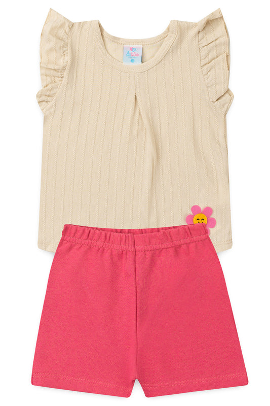Conjunto de Verão para Menina Flor do Campo Bege