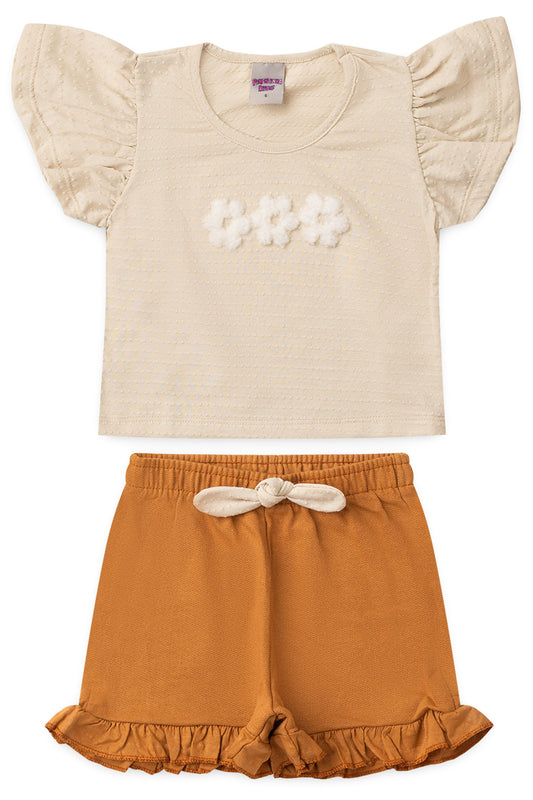 Conjunto de Verão para Menina Florzinha Bege
