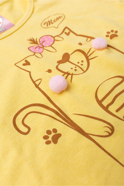 Conjunto de Verão para Menina Gatinha Fofinha Amarelo