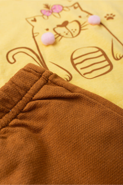 Conjunto de Verão para Menina Gatinha Fofinha Amarelo