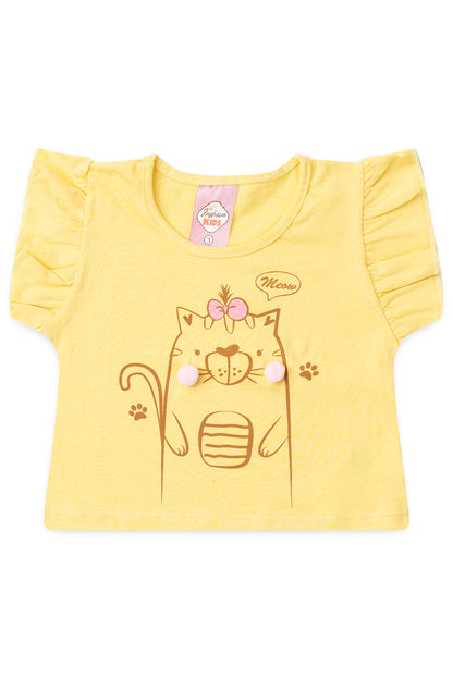 Conjunto de Verão para Menina Gatinha Fofinha Amarelo