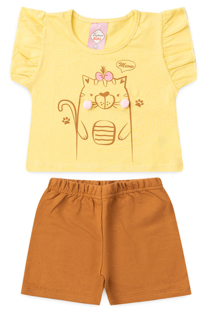 Conjunto de Verão para Menina Gatinha Fofinha Amarelo