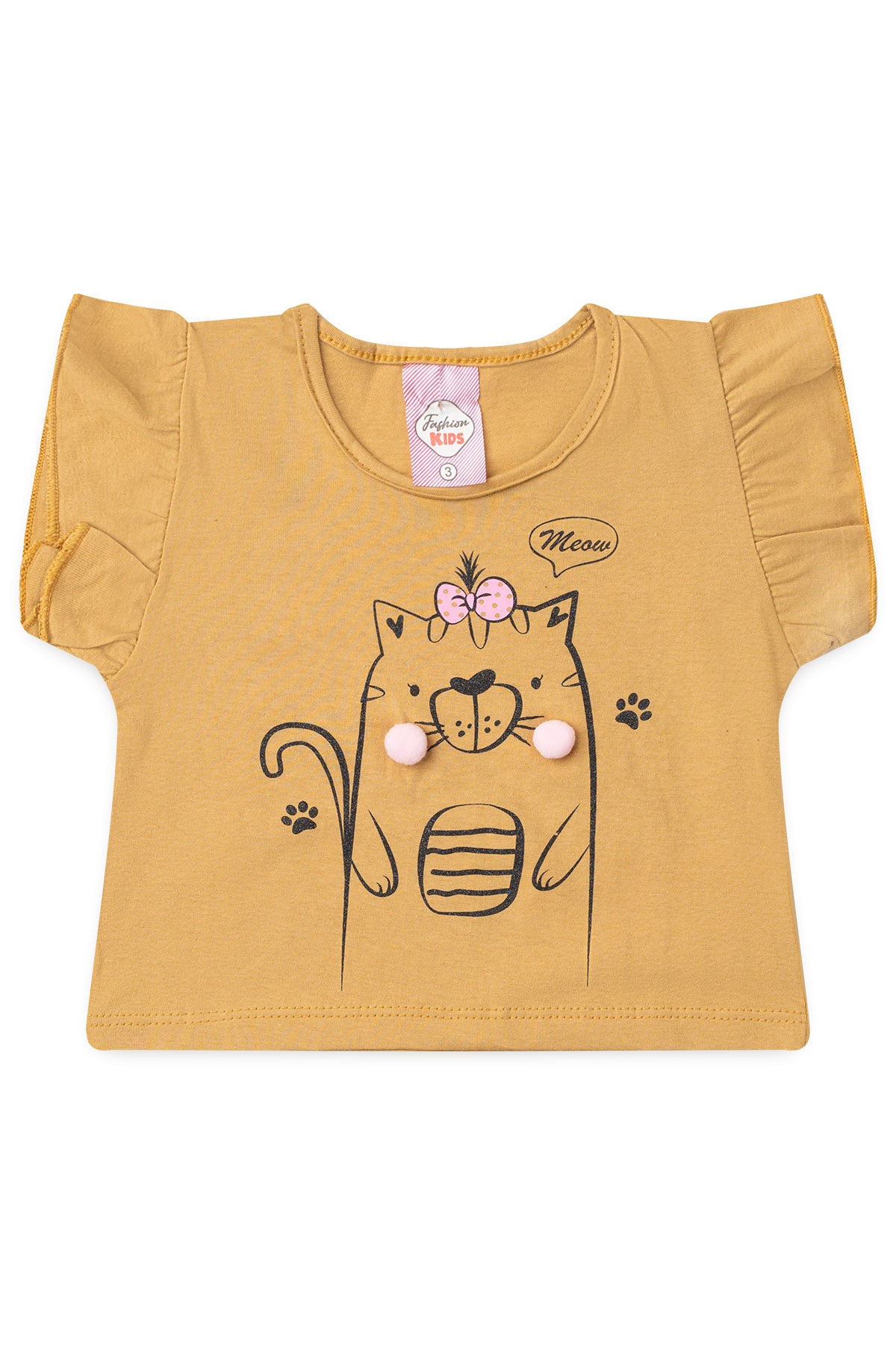 Conjunto de Verão para Menina Gatinha Fofinha Caqui