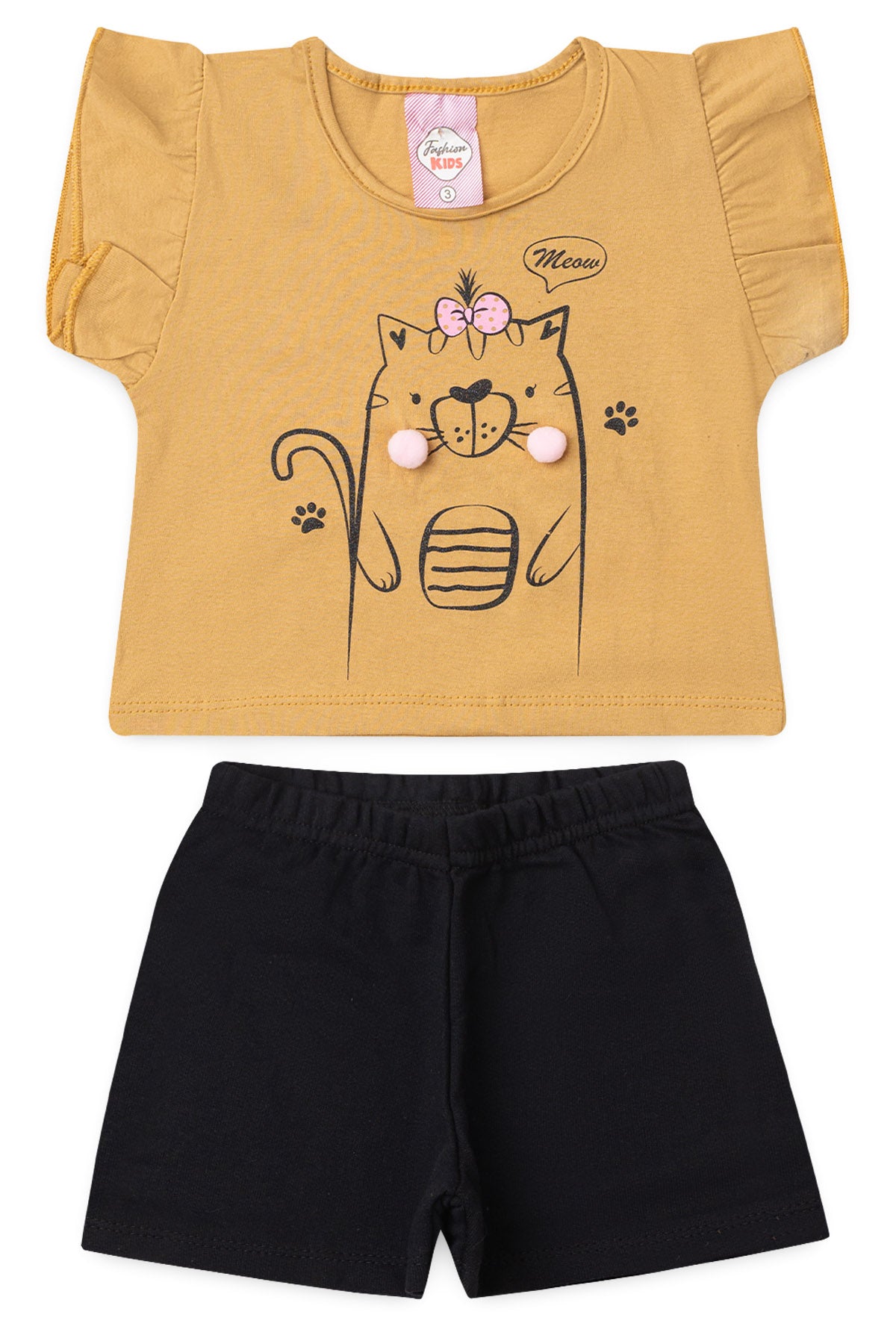 Conjunto de Verão para Menina Gatinha Fofinha Caqui