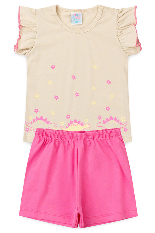 Conjunto de Verão para Menina Jardim Encantado Bege