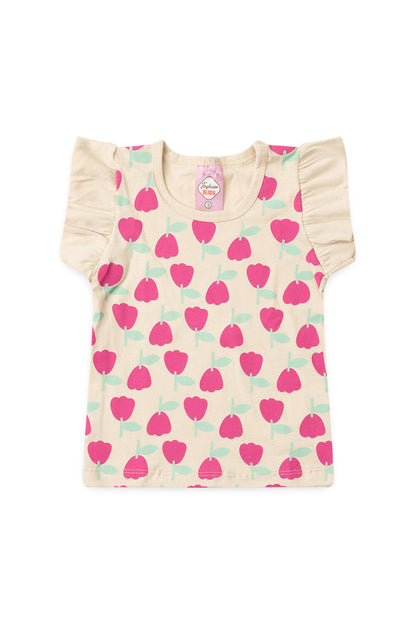 Conjunto de Verão para Menina Jardim em Flor Bege
