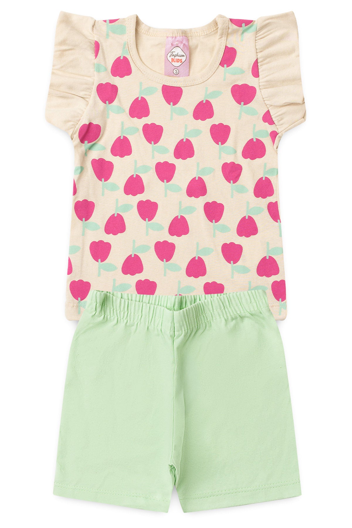 Conjunto de Verão para Menina Jardim em Flor Bege