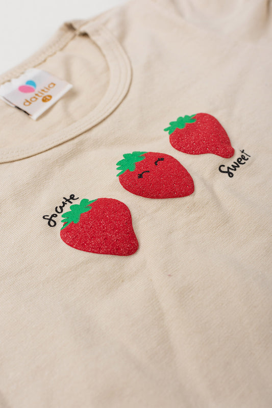 Conjunto de Verão para Menina Moranguinho Doce Bege