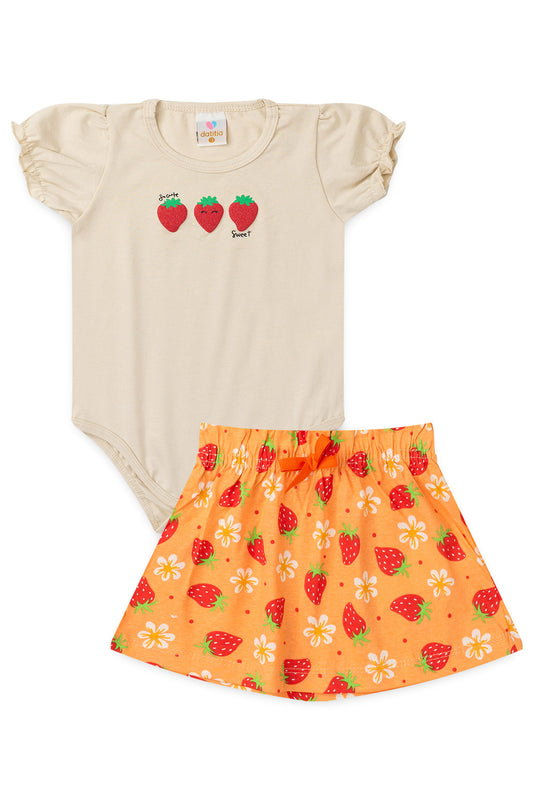 Conjunto de Verão para Menina Moranguinho Doce Bege