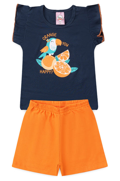 Conjunto de Verão para Menina Passarinho Tropical Marinho