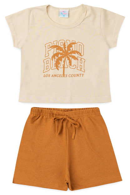 Conjunto de Verão para Menina Praia Califórnia Bege
