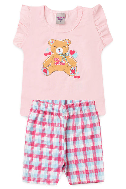 Conjunto de Verão para Menina Ursinha Carinho Rosa