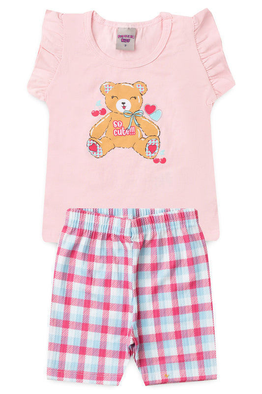 Conjunto de Verão para Menina Ursinha Carinho Rosa