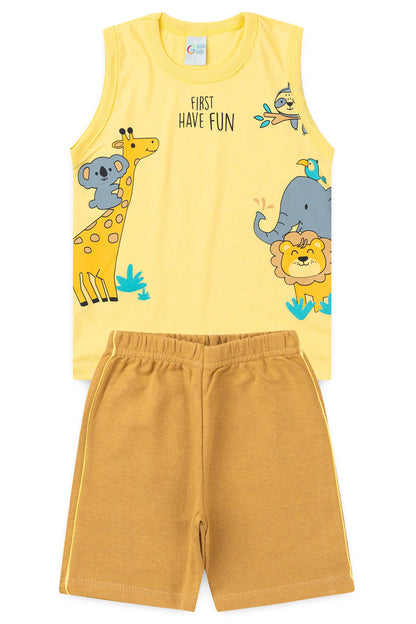 Conjunto de Verão para Menino Amigos da Selva Amarelo
