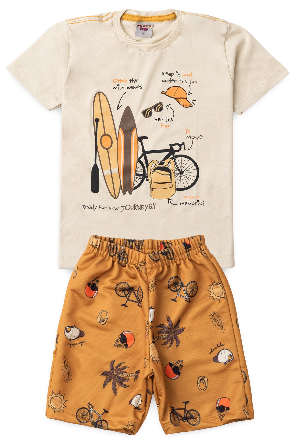 Conjunto de Verão para Menino Aventura nas Ondas Bege