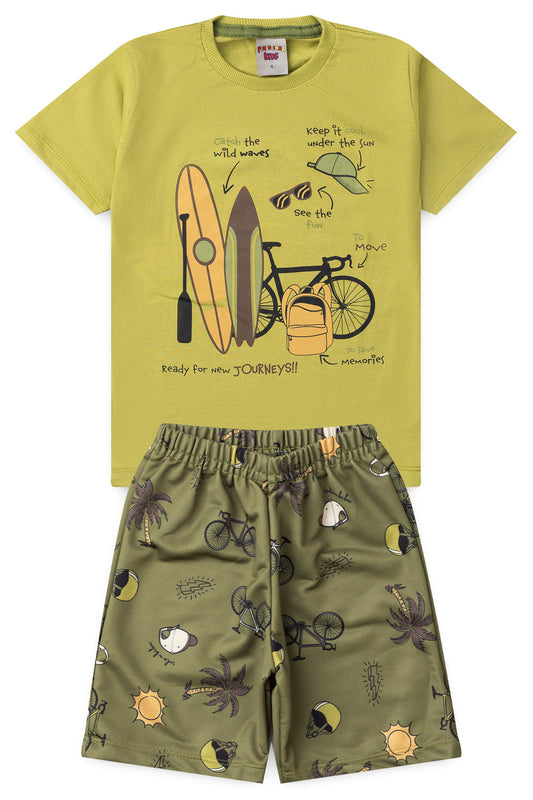 Conjunto de Verão para Menino Aventura nas Ondas Verde