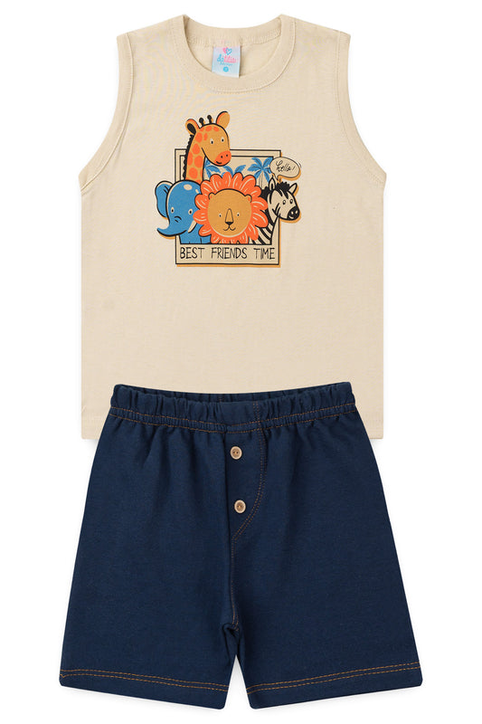 Conjunto de Verão para Menino Best Friends Bege