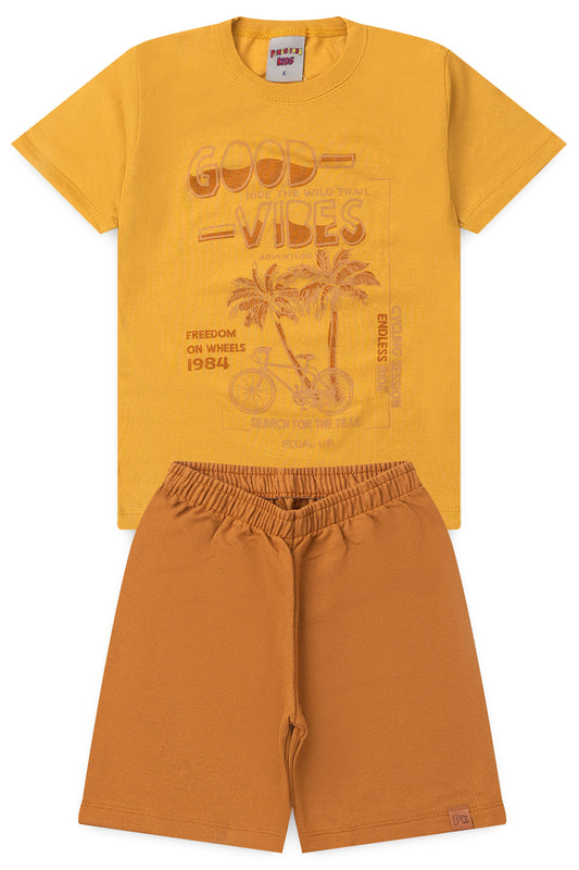 Conjunto de Verão para Menino Boas Vibrações Mostarda