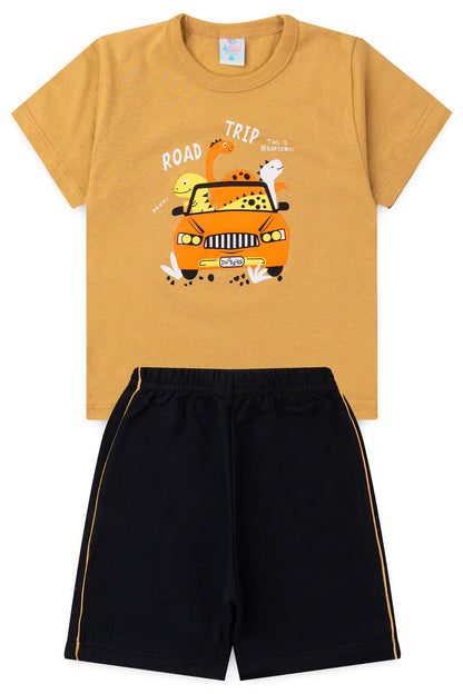 Conjunto de Verão para Menino Dinossauros na Estrada Caqui