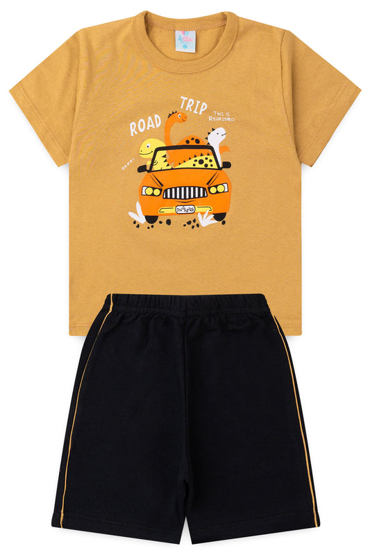 Conjunto de Verão para Menino Dinossauros na Estrada Caqui