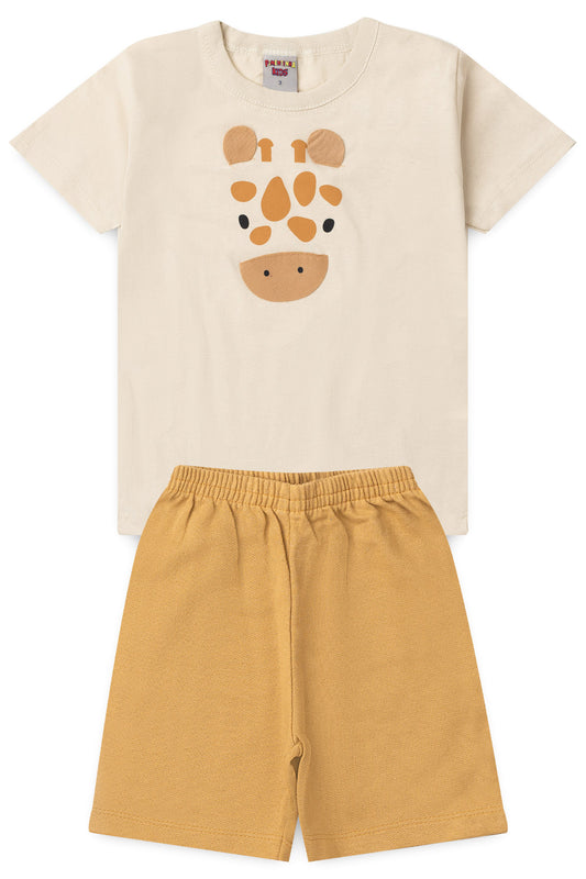 Conjunto de Verão para Menino Girafinha Bege