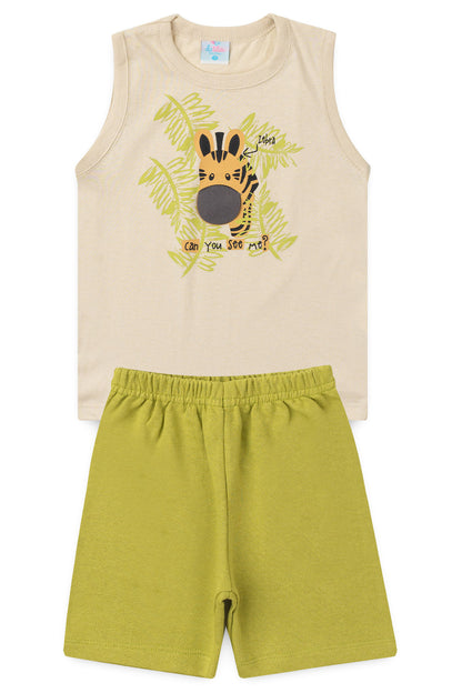 Conjunto de Verão para Menino Girafinha Curiosa Bege