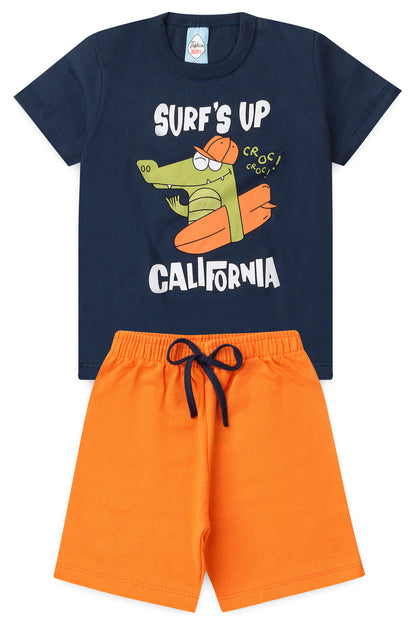 Conjunto de Verão para Menino Jacaré Surfista Marinho