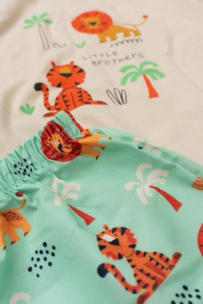 Conjunto de Verão para Menino Reis da Selva Bege