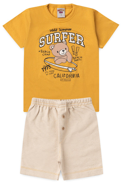 Conjunto de Verão para Menino Surf de Verão Mostarda
