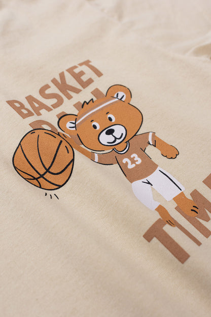 Conjunto de Verão para Menino Hora do Basquete Bege