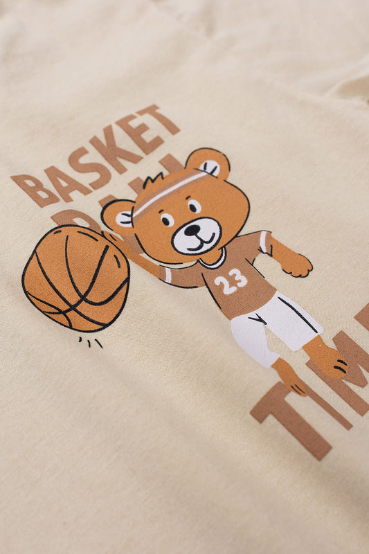 Conjunto de Verão para Menino Hora do Basquete Bege