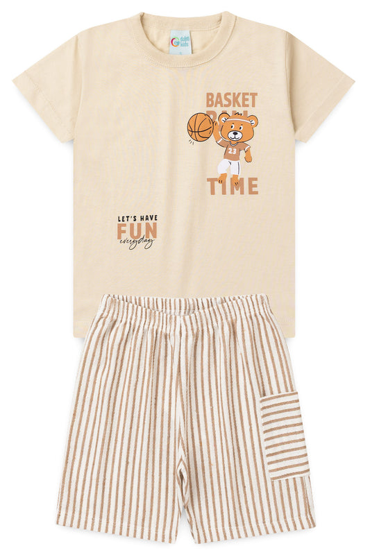 Conjunto de Verão para Menino Hora do Basquete Bege